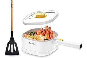 Dezin Electric Hot Pot, 2L Non-Stick Ceramic Coating Ramen Cooker, Multifunction Hot Pot for Ramen, Soup & Oatmeal, Portable Pot with Power Control for Dorm, Office, Travel (Silicone Spatula Included)