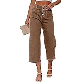 Sidefeel Women's Capri Pants Trendy Wide Leg Jeans High Waisted Stretchy Loose Cropped Denim Pants