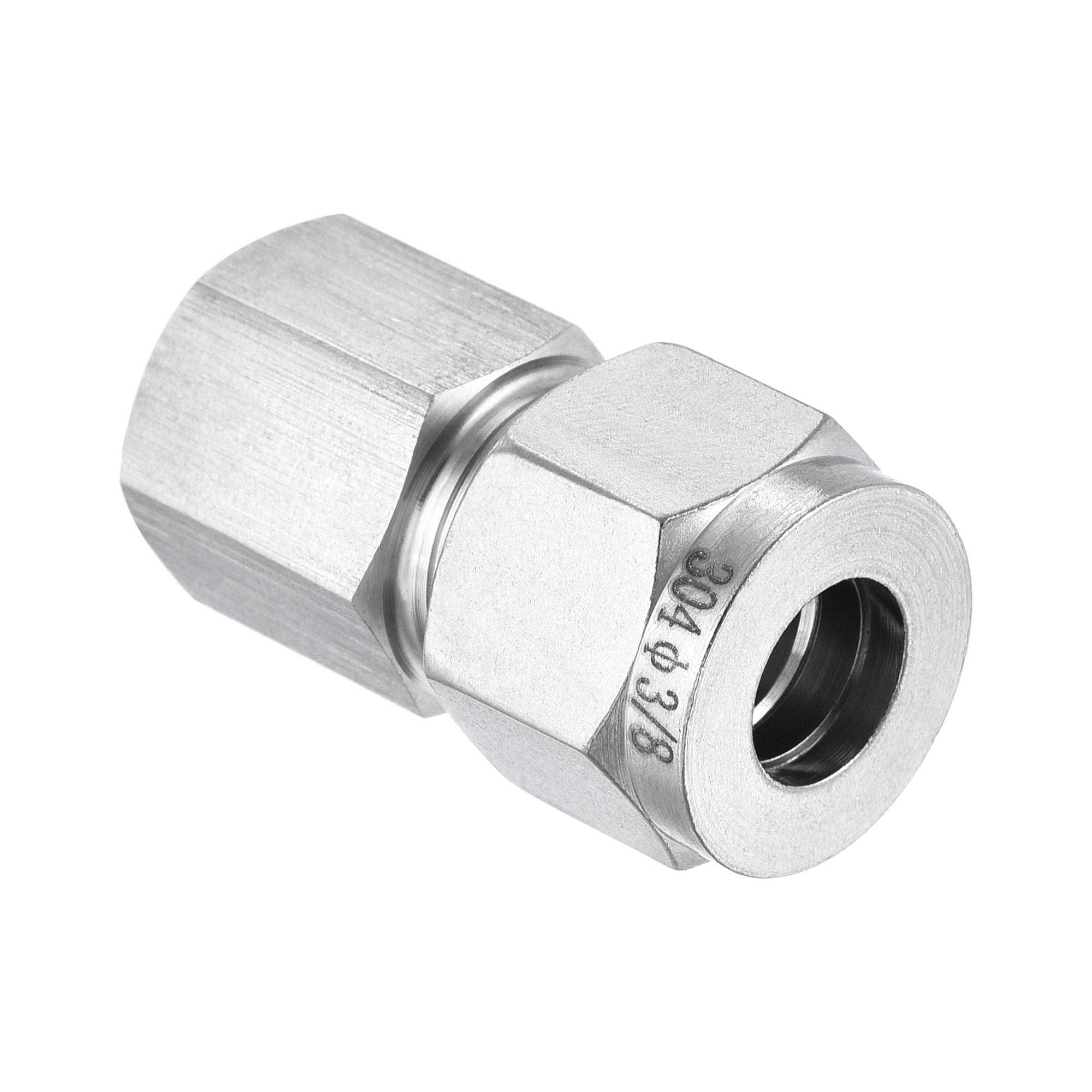 sourcing map Compression Tube Fitting 1/4NPT Female Thread x 3/8" Tube OD Straight Coupling Adapter 304 Stainless Steel