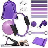 HASHMUST Pilates Ring Kit 12 PCS for Women, Home Workout Equipment with Magic Circle, Mini Exercise Ball, Resistance Bands, Massage Lacrosse, Yoga Strap, Full-Body Fitness Set for Toning & Gift