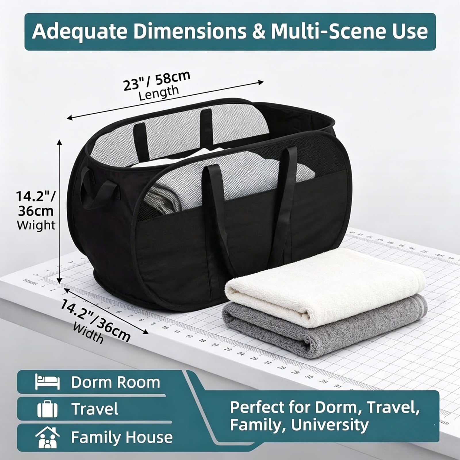 2er-Pack faltbare Pop-Up-Wäschekörbe mit reißfestem Griff platzsparend, stabil, geeignet für Schlafzimmer, Waschküche und Wohnmobilreisen (Schwarz) 6