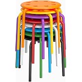 VECELO 8-Piece Stacking Stools for Classroom, 12 Inch Height, Decoration Flexible Seating for Schools, Rainbow-Colored