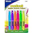 BAZIC Mini Highlighter Pen Assorted Color, Chisel Tip Broad Fine Line Highlighters Coloring Marker (6/Pack), 1-Pack
