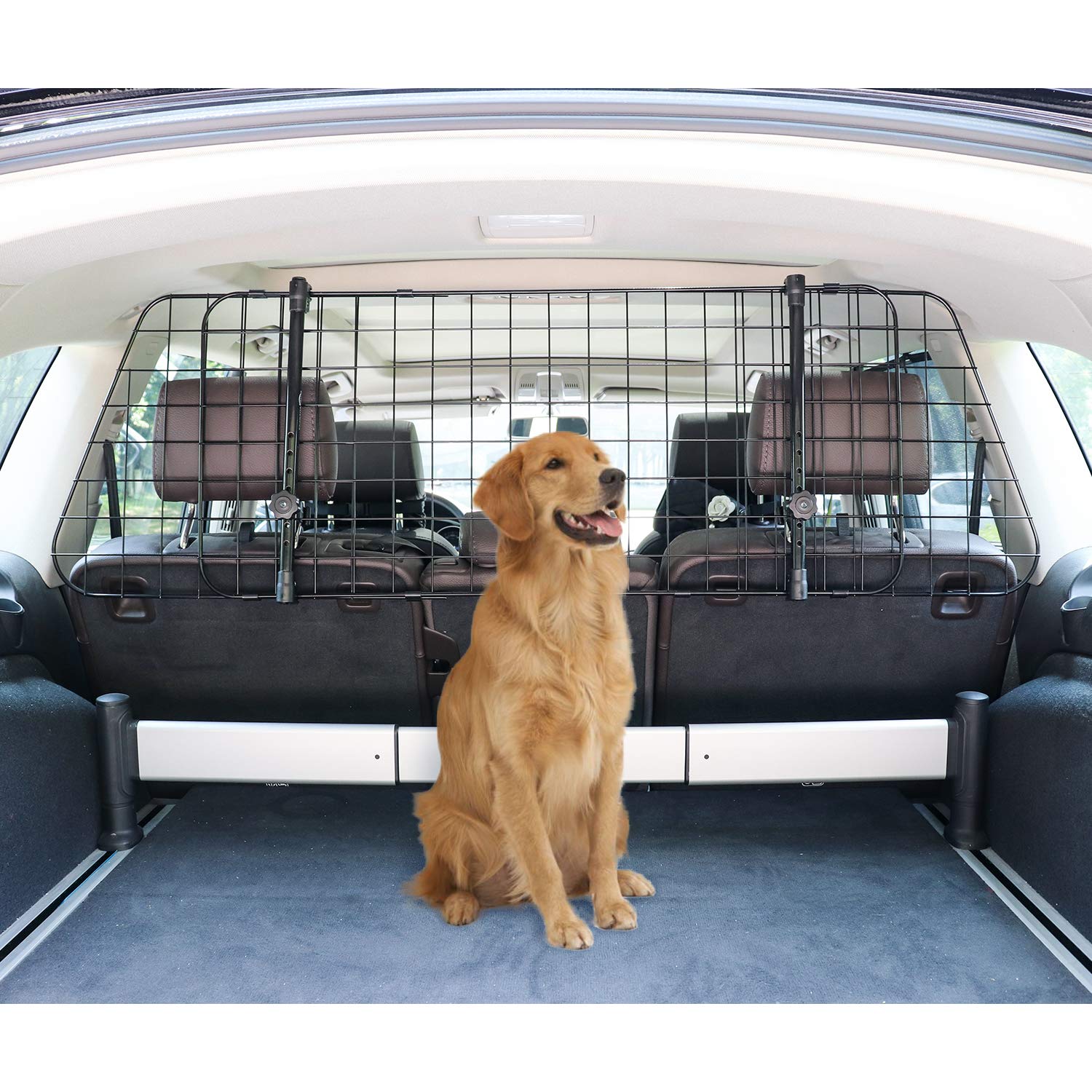 Photo 1 of **MISSING MOUNTING HARDWARE** Amazon Basics Adjustable Dog Car Barrier for Vehicles, 59.72 x 5.20 x 16.46 in, Black