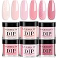 AZUREBEAUTY Pink Dip Powder Nail Set, All Season 6 Colors Nude Pink Glitter Cherry Blossom Shades Dipping Powder Nail Starter Kit French Art Manicure DIY Gifts for Women, No Need Nail Lamp Cured