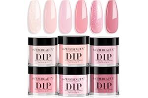 AZUREBEAUTY Pink Dip Powder Nail Set, All Season 6 Colors Nude Pink Glitter Cherry Blossom Shades Dipping Powder Nail Starter Kit French Art Manicure DIY Gifts for Women, No Need Nail Lamp Cured