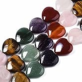 Fashewelry 16Pcs Heart Natural Stone Beads Green Aventurine Rose Quartz Red Agate Tiger Eye Amethyst Crystal Gemstone Beads for Valentines Day Bracelet Necklace Jewelry Making 1.6mm Hole