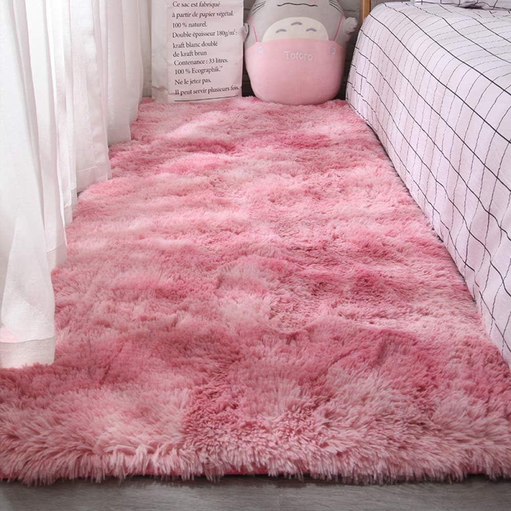 HYMY Fluffy Faux Sheepskin Rug Deco Fur Bedroom Mats Carpet Sofa Cushion Soft Touch Shaggy Longhair Gradient Area Rug Nordic Style,Pink-160120cm