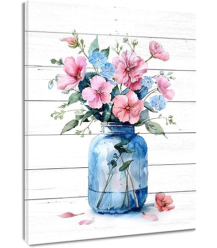 floral art✼•• Amazon.com: ZNZ Floral Canvas Wall Art, Pink and Blue Flowers in