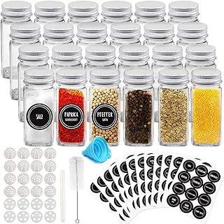 Auckpure Gewürzgläser - 24 Gewürzglas und 144 Runde Etiketten Wiederverwendbares Gewürzbehälter Vorgedruckte Deutsche Etiketten