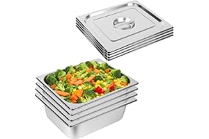 Botyboty 4 Pack 1/2 Half Size Hotel Pans 4 Inch Deep with Lids, Stainless Steel Steam Table Pan Half Size with Lids, Commercial Food Pans for Hotel, Home, Restaurant, Catering, Buffet Pan