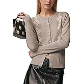 TERIVEEK Argyle Cardigan Sweater for Women Lightweight Casual Button Down Long Sleeve Crewneck Knit Sweater Tops Fall Outfits