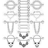 Kadogohno Nipple Rings for Women Nipple Piercing Jewelry 14G Nipple Rings Surgical Steel Screw Dangle Nipplerings Nipple Shield Ring Barbell Body Piercing Jewelry Set 5/8 Inch 16mm 10 Pairs