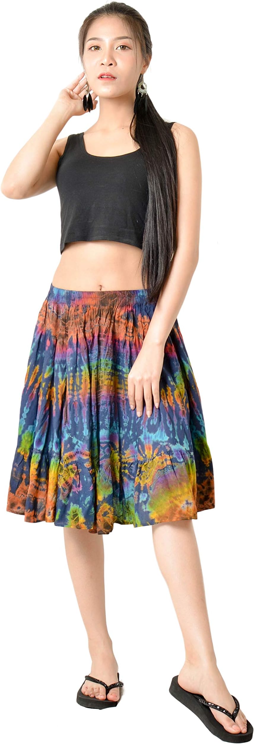 Women's Bohemian Hippie Tie Dye Knee Length Skirt