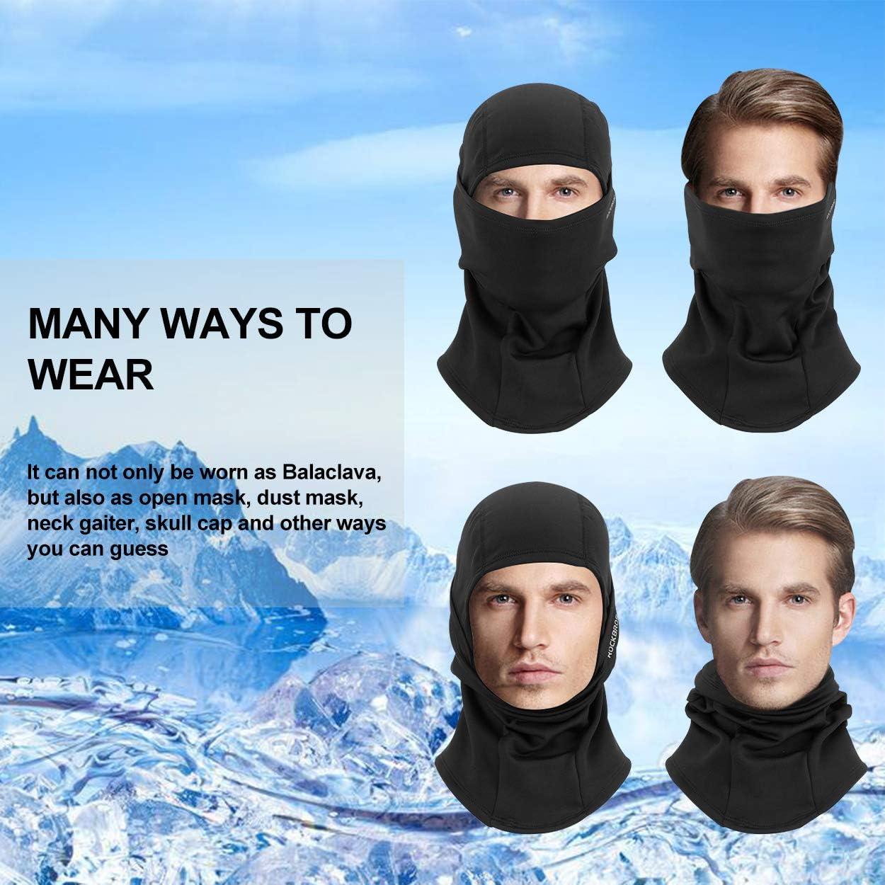 ROCK BROS Cold Weather Balaclava Ski Mask for Men Windproof Thermal Winter Scarf Mask Women Neck Warmer Hood for Cycling Motorcycle Running Skiing Snowboarding Black at  Men’s Clothing store