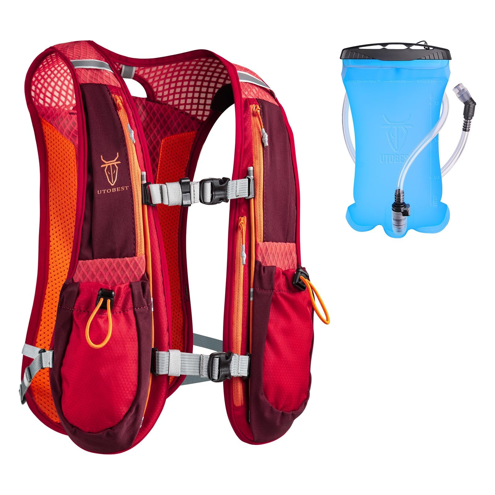 UTOBEST Running Vest, Running Backpacks 5L for Men & Women, Lightweight Adjustable Hydration Pack for Marathon, Running, Hiking (Red, with 1.5L Bladder)