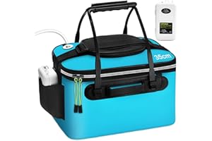 Cosblank 2 Pcs Fishing Bucket and Live Bait Aerator, Foldable Multi Functional Live Bucket Portable Quiet Aerator Outdoor Camping Fishing EVA Bag (Blue,4 Gallon)