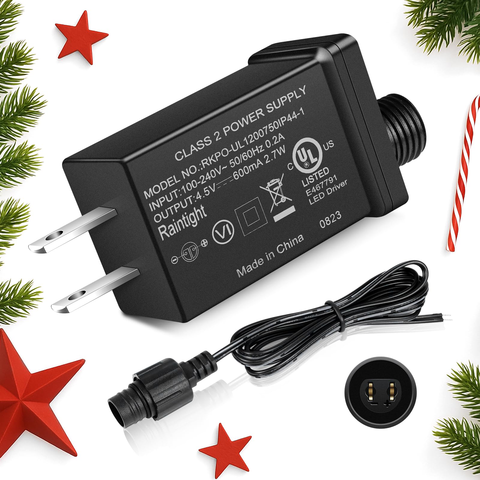 Photo 1 of 4.5VDC 0.6A 2.7W Class 2 Power Supply, LED Low Voltage Transformer, Waterproof IP44 LED Controller Driver, US Plug Yard Inflatable Adapter for Christmas Tree String Light Home Garden Holiday Decor