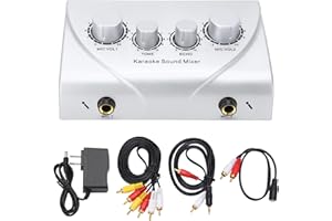 EUJGOOV Portable Karaoke Mixer Professional Digital Audio Sound Karaoke Machine Echo Mixer System for Family Party Entertainment Stage 2 Mic Inputs for TV/PC & Amplifier(Silver)