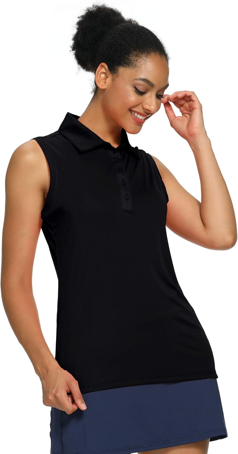 CQC Women's Golf Tennis Sleeveless Polo Shirts Quick Dry Athletic Tank Tops UPF 50+: Clothing