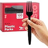 Gusto [100 Pack] Basic Black Forks, Heavy Duty Disposable Utensils - Perfect for Parties, Events, and Catering - Formerly Com