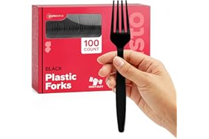 Gusto [100 Pack] Basic Black Forks, Heavy Duty Disposable Utensils - Perfect for Parties, Events, and Catering - Formerly Com
