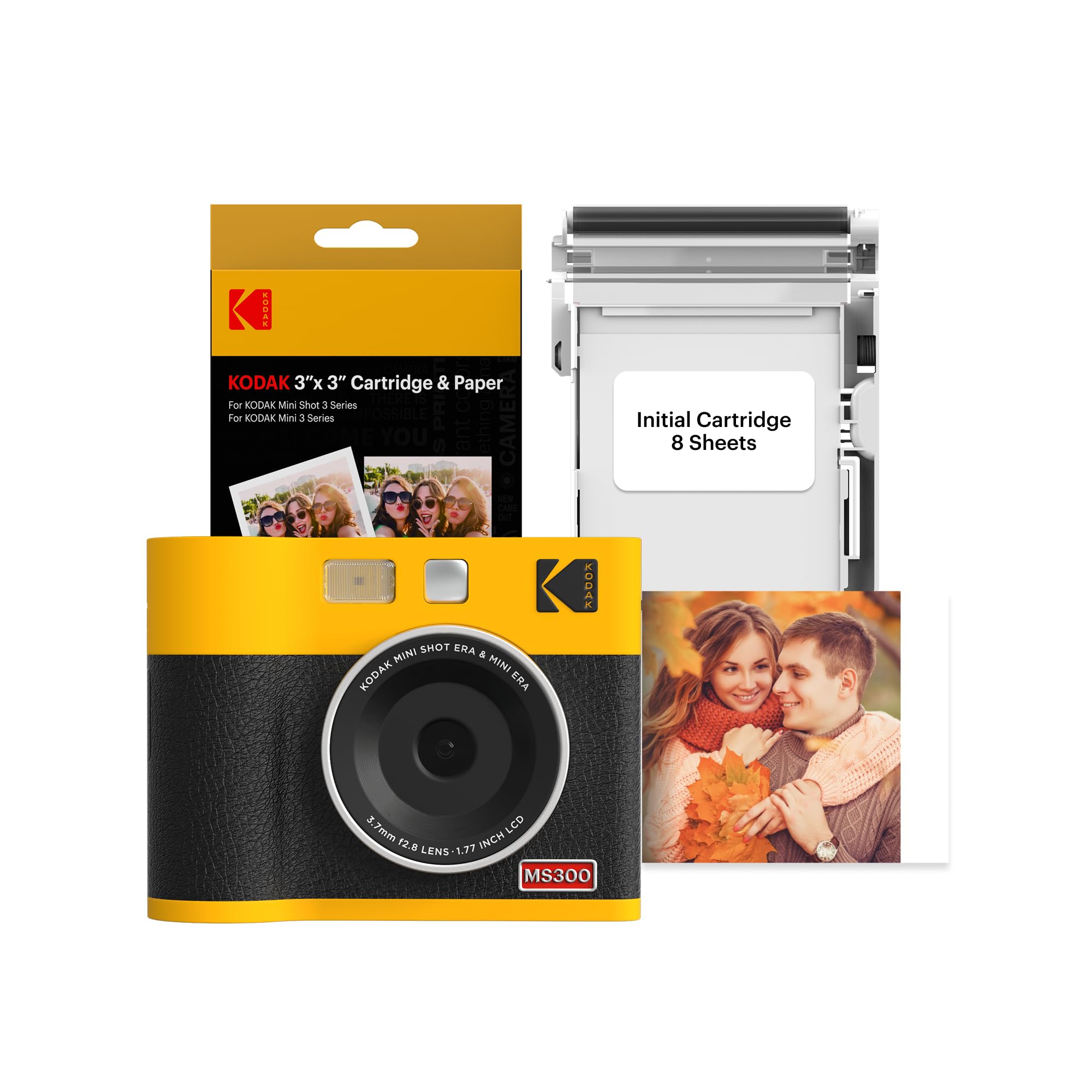 KODAK Mini Shot 3 Era 3x3” Instant Digital Camera & Photo Printer, 2-in-1 Portable Print Camera, Bluetooth Smartphone Printer for iOS & Android, 4PASS Dye Sublimation (Yellow, 38 Sheets)