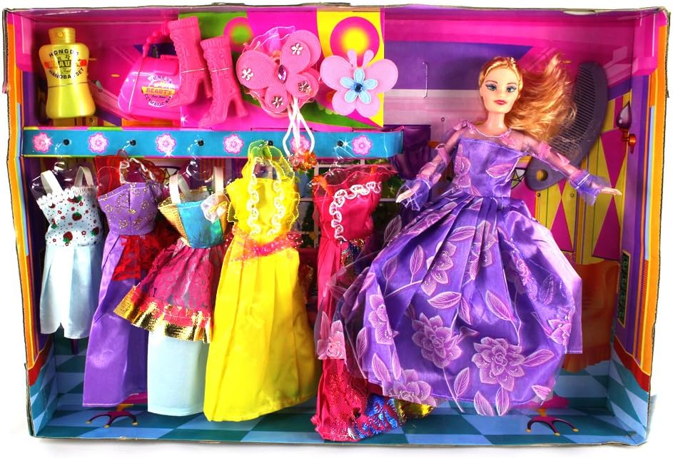 Toy Doll Playsets Fab Charming Girl, Comes w/ Doll, Variety of Unique Dresses, Accessories