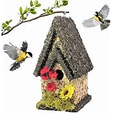 Edible Birdhouse - Birdseed Bird Feeder, Wooden Birds House Covered in Wild Bird Food, Squirrel Resistant Birds Feeders for Outside Hanging, Watching Gift for Garden Lovers, (TD)