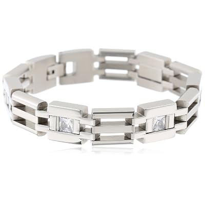 Stacy Adams Men&amp;#39;s Stainless Steel Channel Bracelet WCrystals
