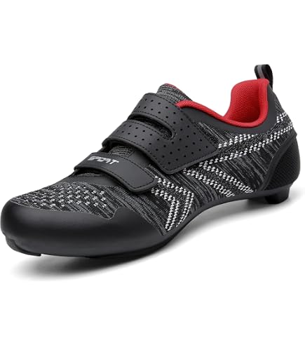 Kescoo 自転車シューズ 黒/赤 ベルクロ 値下げ Amazon.com | KESCOO Mens Mountain Bike Shoes with 2-Bolts SPD