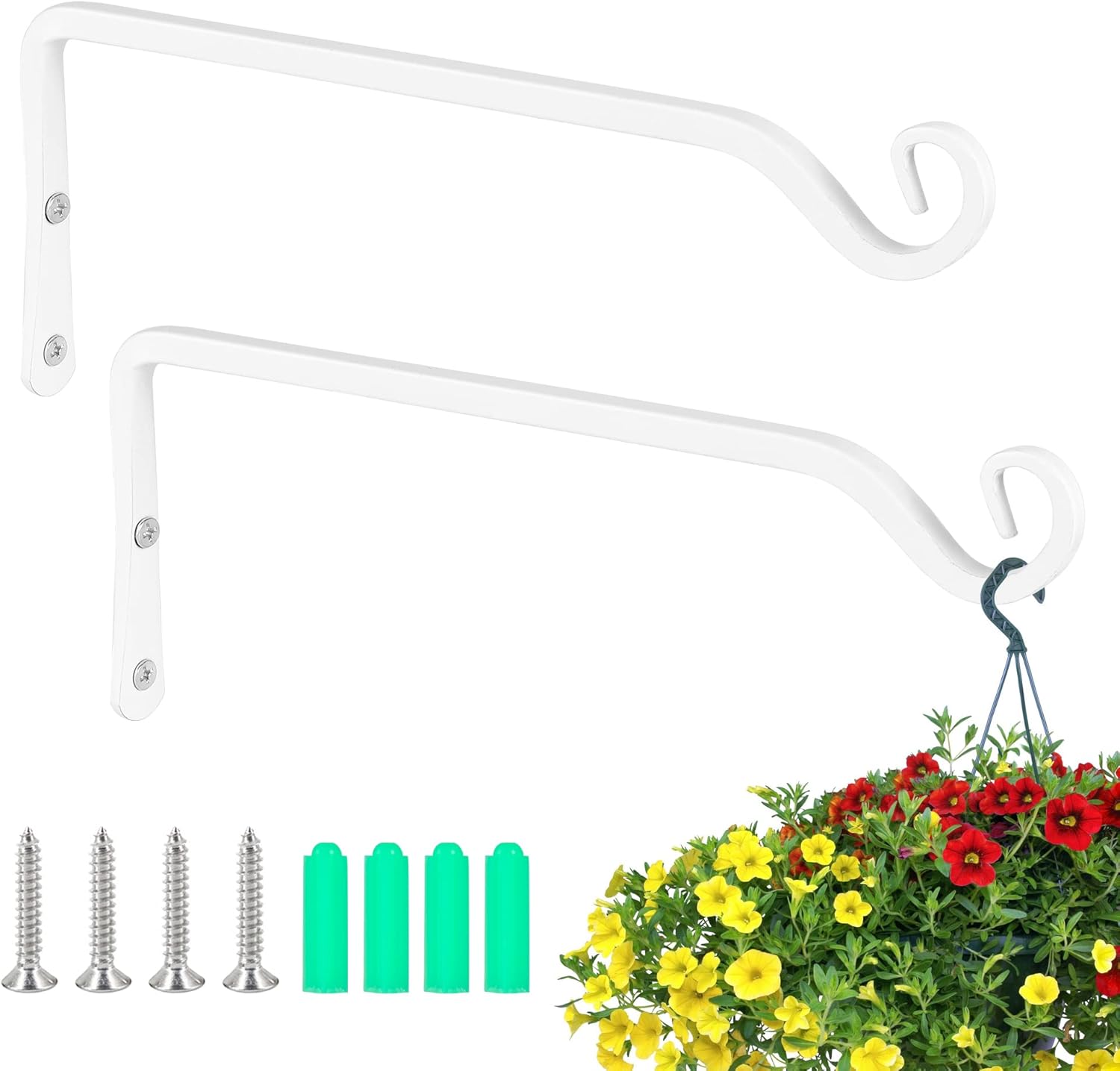 Outdoor Hanging Brackets - YIBOT Hanging Plant Bracket 10 inch Metal Wall Plant Hook Decorative Plant Hanger for Bird Feeders, Planters, Lanterns, Wind Chimes, Home Decor,Indoor/Outdoor Plant Hanger(2 Pack,White)