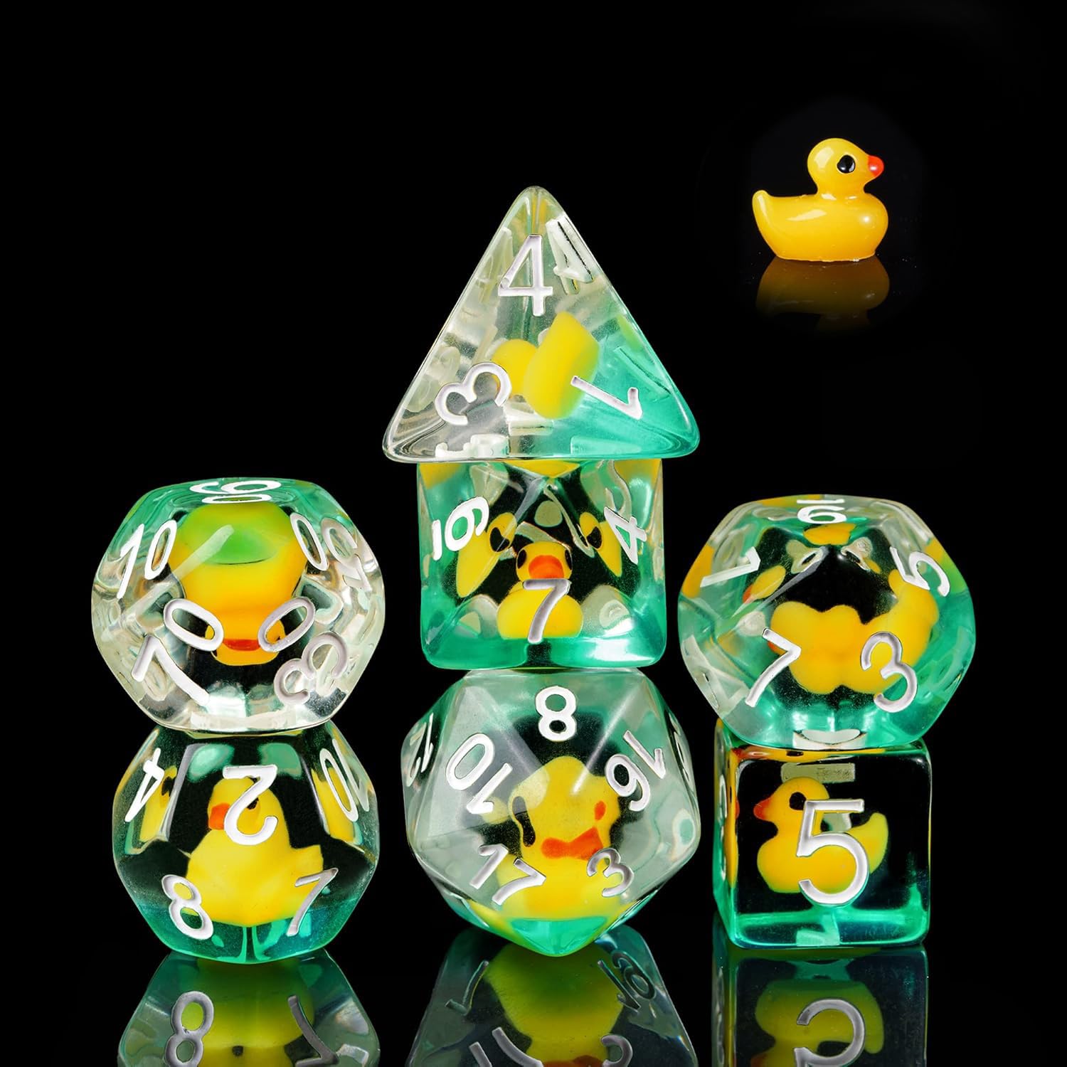 cusdie 7-Die DND Dice Set, Polyhedral Dice Set Filled with Animal, D&D Dice for Dungeons and Dragons Role Playing Game (Yellow Duck)