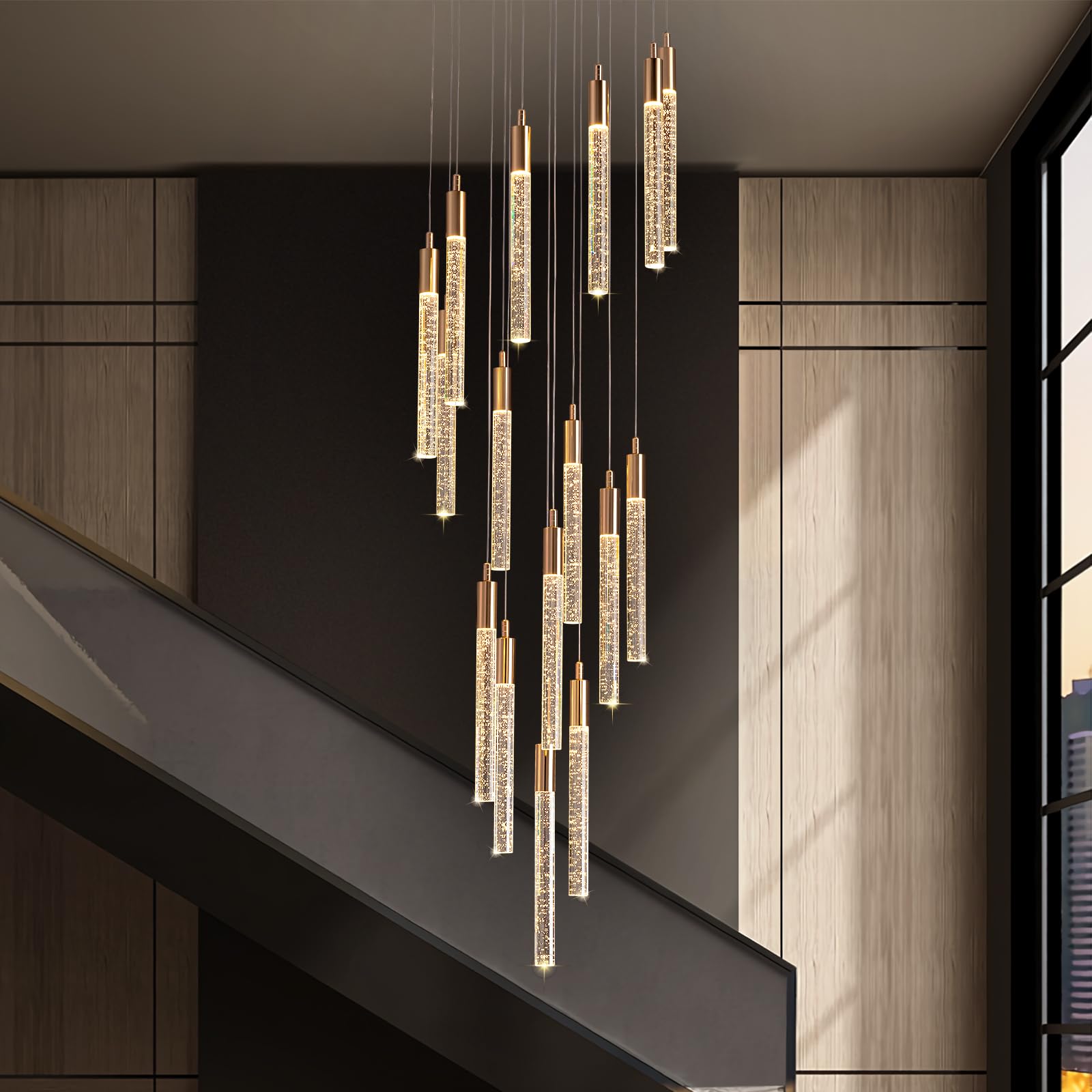 High Ceiling Chandelier – 16-Light Dimmable Crystal Chandelier With 3 Color Options, Modern Vase Design For Staircase, Foyer, Entryway, Living Room
