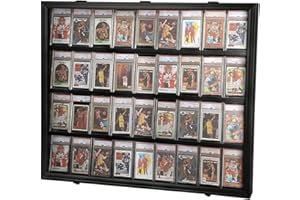 Odjaraye Graded Sports Card Display Case - 36 Baseball Card Display Case - Lockable Trading Card Frame Wall Display with UV Protection for Football Basketball Hockey Cards,Black
