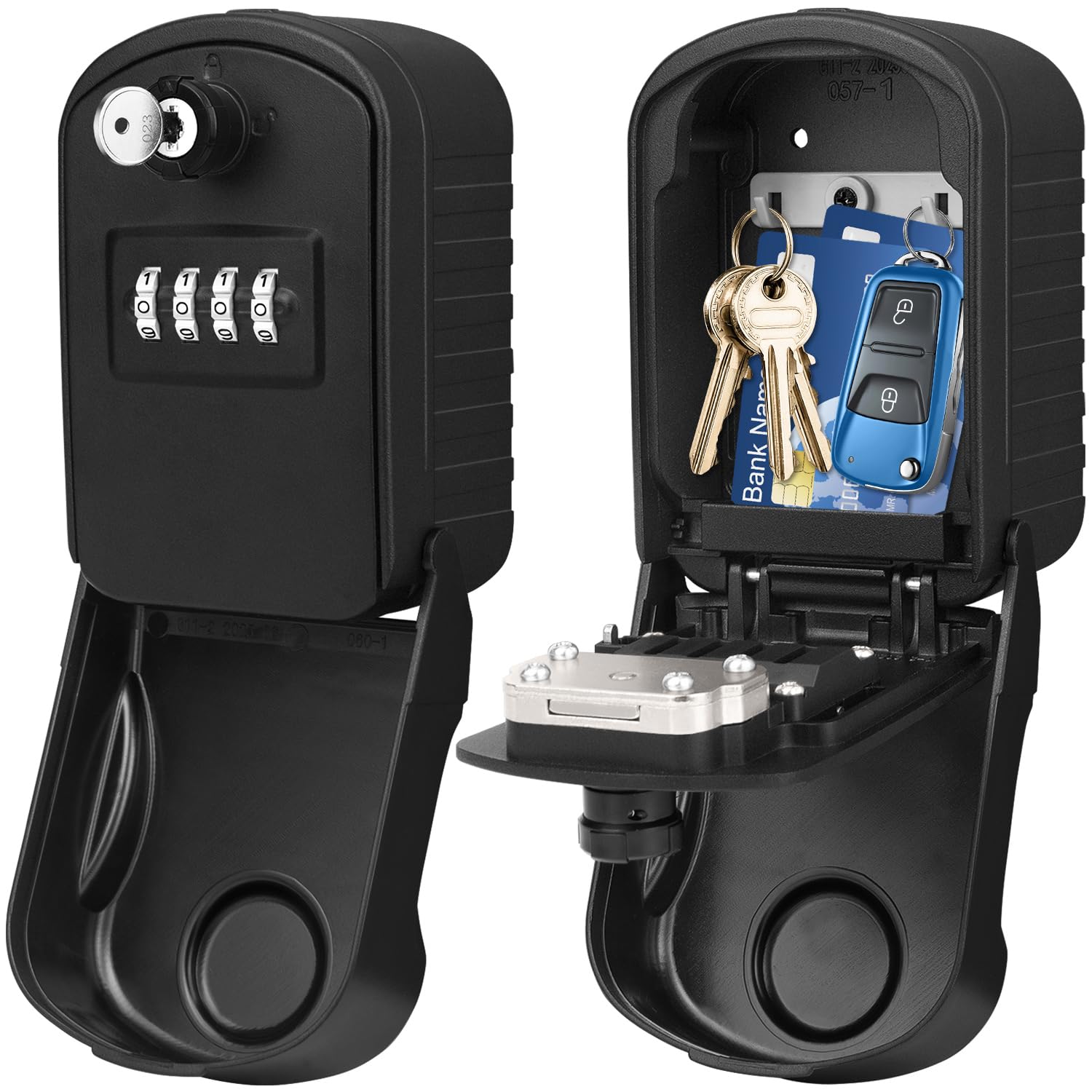 ENONEO [New Generation] Large External Key Box with 4 Code and Emergency Keys Waterproof and Rust Resistant Wall Mounted Key Box for School, Office, Factory (Black)