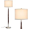Brightech Lucas LED Floor Lamp, Modern Light for Living Rooms & Offices, Great Living Room Décor with Drum Shade & Handsome Wood Finish, Bohemian Standing Lamp for Bedroom Reading