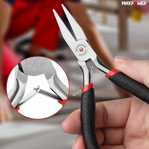 MAXPOWER 8Pcs Mini Jewelry Pliers Set, Diagonal Pliers, Long Nose Pliers,  End Cutting Pliers, Bent Nose Pliers