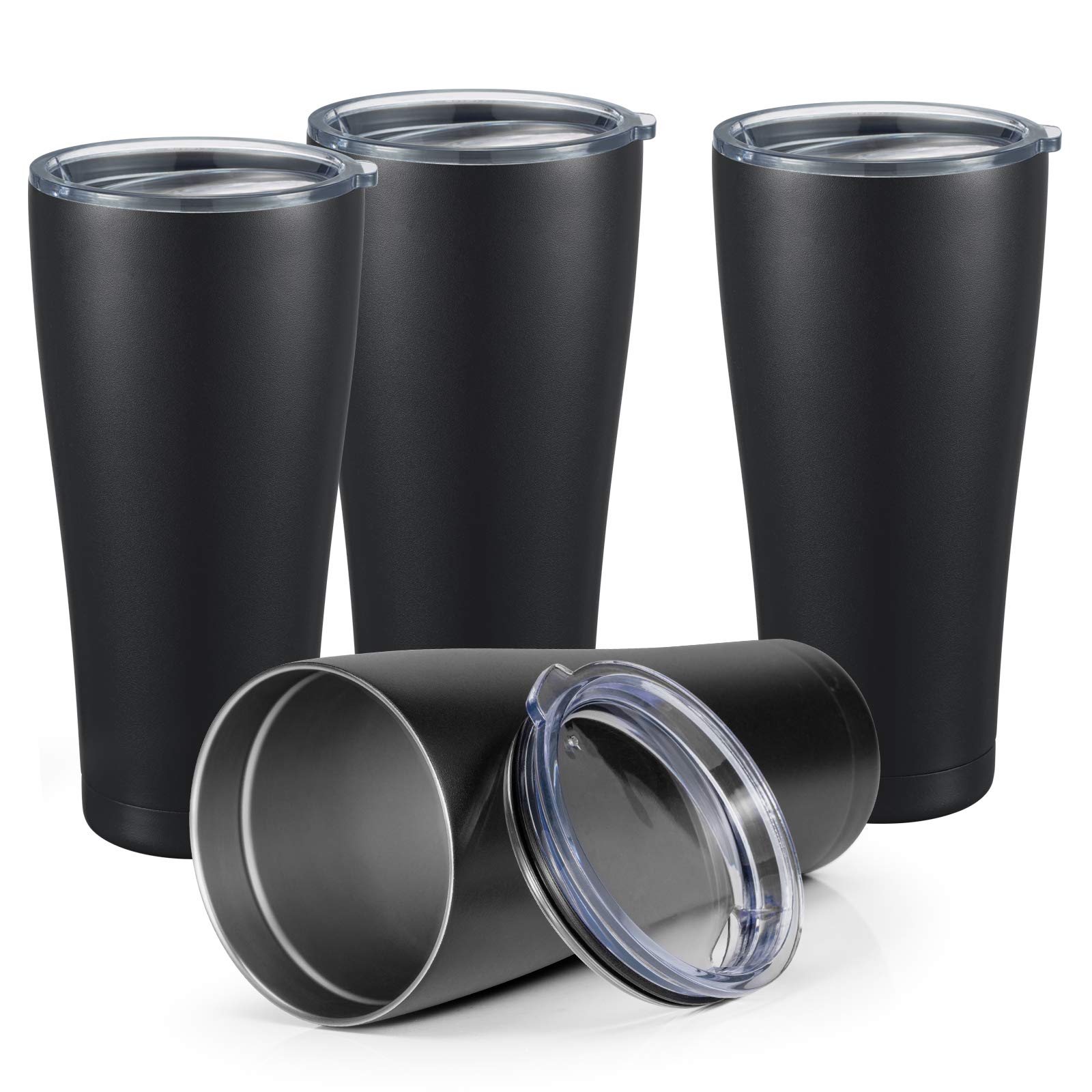 COMOOO 32oz Tumbler Insulated with Lid Stainless Steel Large Coffee Mug Double Wall Vacuum Thermos Coffee Tumblers for Cold Drinks and Hot Beverages (Black, 32oz-4 Pack)