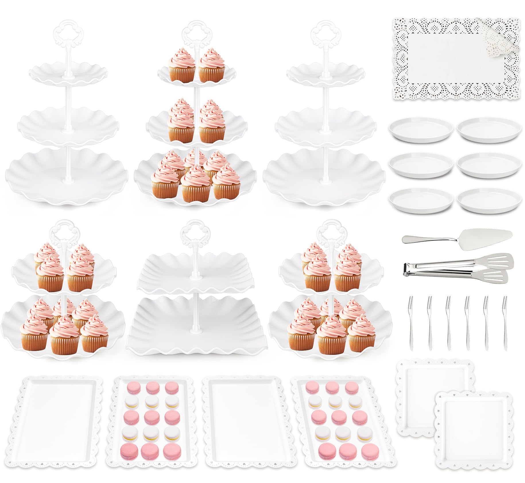 Photo 1 of VISCOO 36 Pack Cupcake Stand, Dessert Table Display Set, 3-2 Tiered Tray Stand & Cupcake Holder Display Tower for Wedding, Serving Trays for Tea Party, Birthday, Dessert Stands for Baby Shower