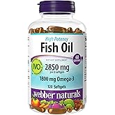 Webber Naturals Ultra Omega 3 Fish Oil EPA DHA, 2850mg, 120 Clear Softgels | High Potency Omega 3 EPA DHA, 1800mg/Serving, No Fishy Aftertaste, Ultra-Purified, Supports Heart, Cognitive, Joint Health