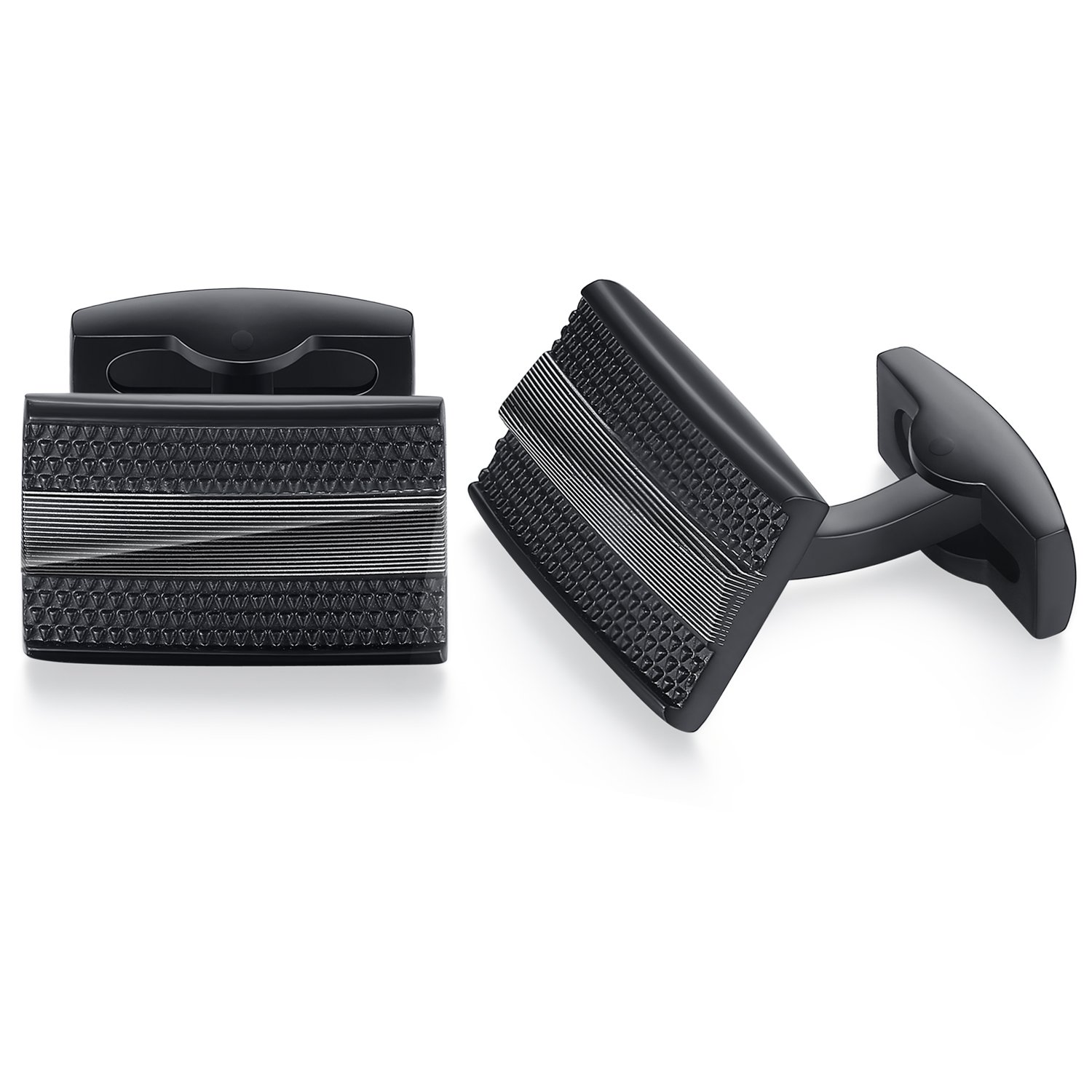 HONEY BEAR Mens Rectangle Business Wedding Black Cufflinks for Shirt Accessories Black