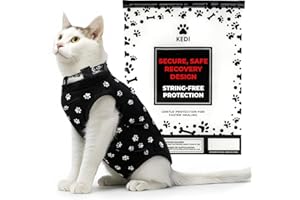 KEDI CATS SOLUTIONS Cat Surgery Recovery Suit Female Cat Onesie for Cats After Surgery Spay Surgical Abdominal Wound Skin Diseases E-Collar Alternative Wear (Black, Medium)