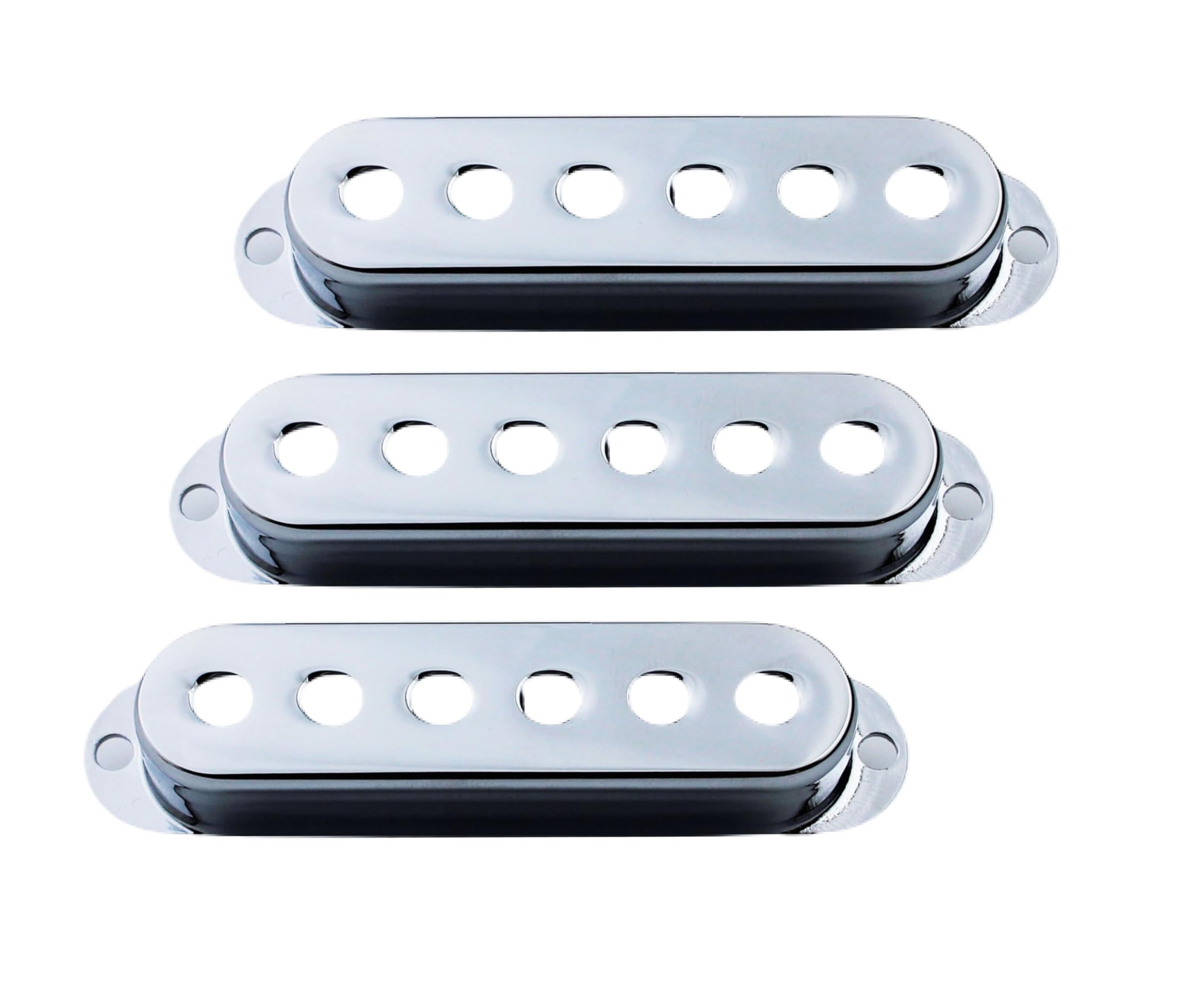 Guyker 3Pcs Single Coil Guitar Pickup Covers (52mm Pole Spacing), Copper Pickup Mounting Ring Set Guitar Accessories Replacement Part, (PS001, Chrome)