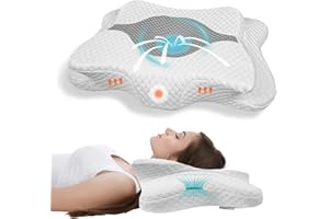 QIUBABYO Pain Relief Memory Foam Neck Support Pillow, Height Adjustable Ergonomic Pillow Cozy Sleeping, Odorless Contour Cervical Pillow, Orthopedic Bed Pillow for Side Back Stomach Sleepe