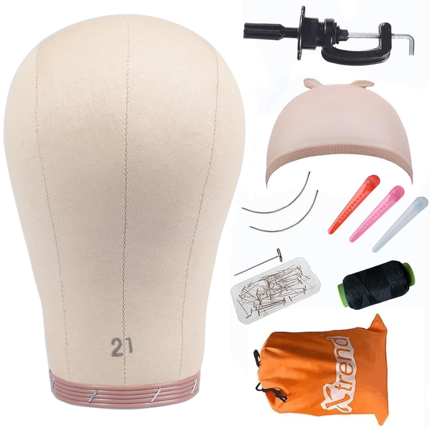 XTREND 21 Inch Cork Canvas Block Head for Making Head Weft/Wig/Hair Extension Making Display Styling Mannequin Head with Stand Manikin Canvas Head Hair Accessories 21inch