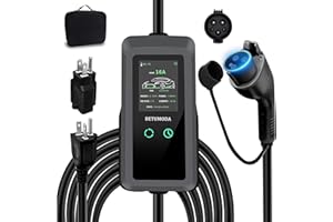 BETUMODA Portable Level 1&2 EV Charger, 16Amp Adjustable Current, Wallbox for Home/Travel, 110V/240V, NEMA 5-15&6-20 Plugs, 24FT Cable, Compatible with J1772 Electric Cars, Tesla Needs Adapter