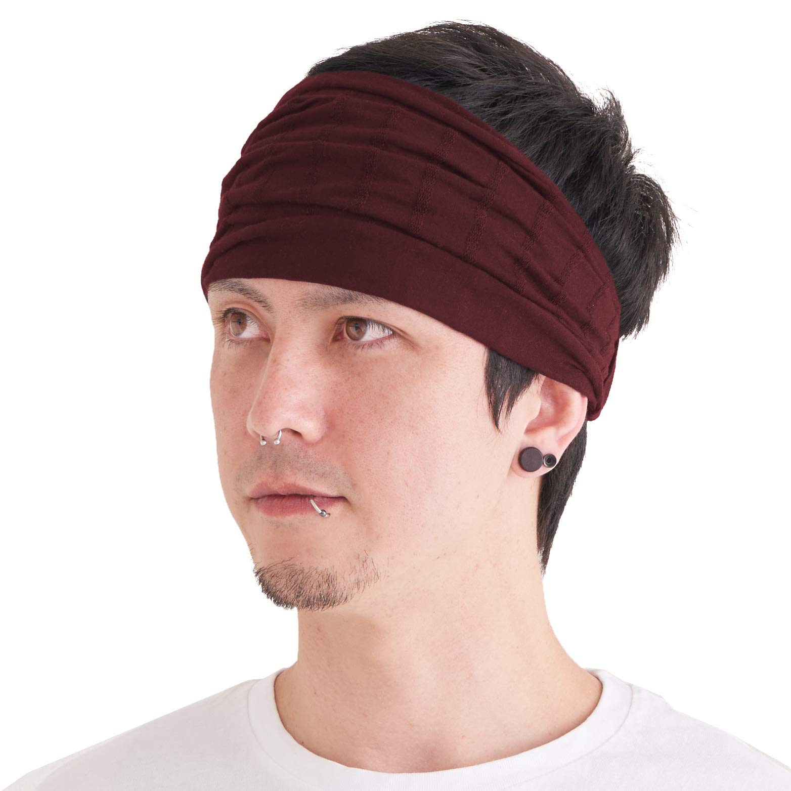 CHARM Wide Headband Bandana for Women - Mens Large Hair Turban Head Wraps Boho Band Enge (Burgundy)