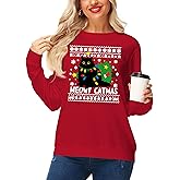 AOBUTE Womens Christmas Long Sleeve Sweatshirts Xmas Printed Casual Tops