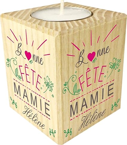 Gravure Events Bougie Personnalisee Bonne Fete Mamie Porte Bougie En Bois Personnalise Avec Le Prenom De Mamie Cadeau Noel Anniversaire Fete Des Grands Meres Cadeau Personnalisable Pour Mamy Amazon Fr